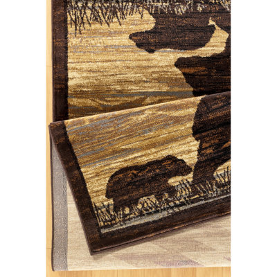 Tapis Nature's Nest Gccbl3006 Lodge, 2,58 pi x 7,25 pi, polypropylène beige, paysage pittoresque de faune sauvage avec montagnes majestueuses, couleur Stain, 2 7 po x 3 po.