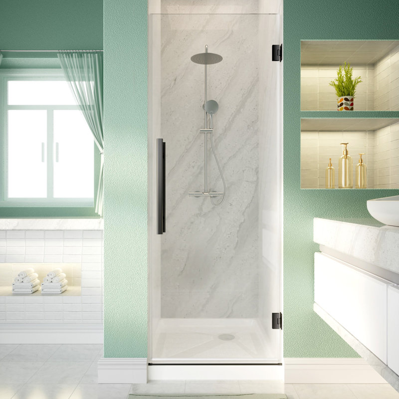 Porte de douche à charnière sans cadre l 28 po x H 72 po avec verre transparent de 5/16 po (8 mm)