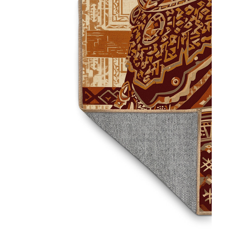 Tapis oriental brun lavable à la machine Cilegon Mayan Warrior - reliure brun clair, 8 x 12