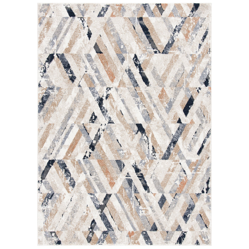 Tapis ivoire à motif géométrique Kolya, Rectangulaire 4 pi 5 po x 6 pi 5 po