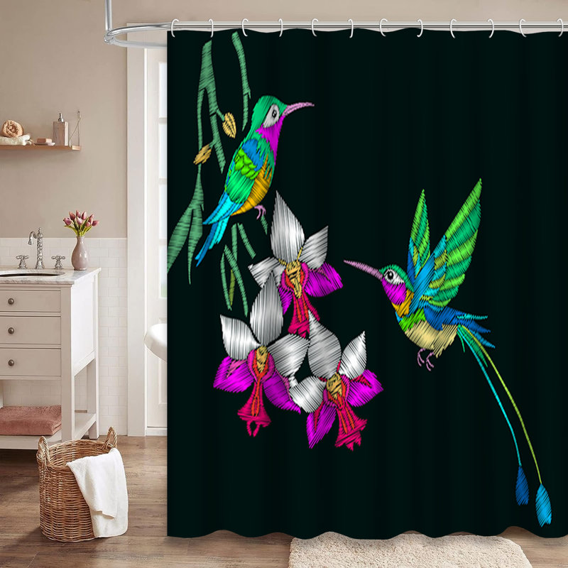 Rideau de douche à motif floral avec 12 crochets Hummingbirds, L 72 po x l 72 po