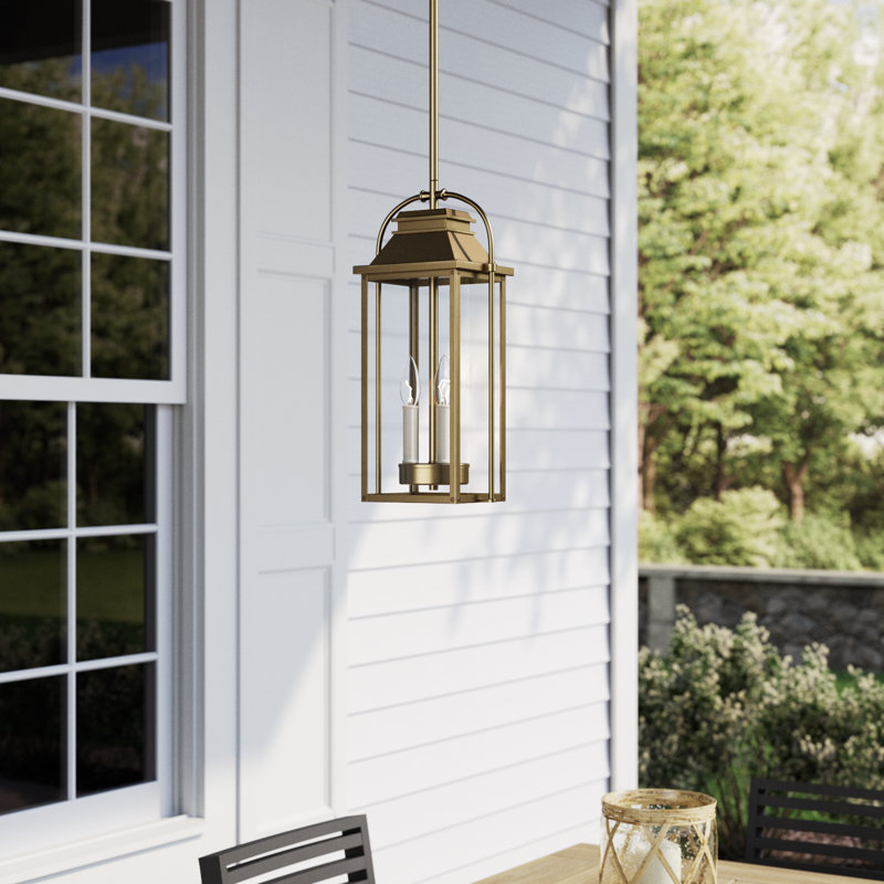 Newson 3 - Light Outdoor Hanging Lantern, Painted Distressed Brass