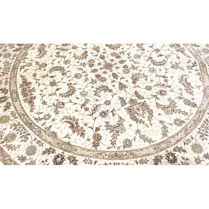 Hand-Knotted High-Quality Ivory and Taupe Round Area Rug