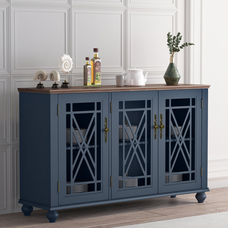 Anadia 3-Door Accent Cabinet with Adjustable Shelves, Walnut/Navy