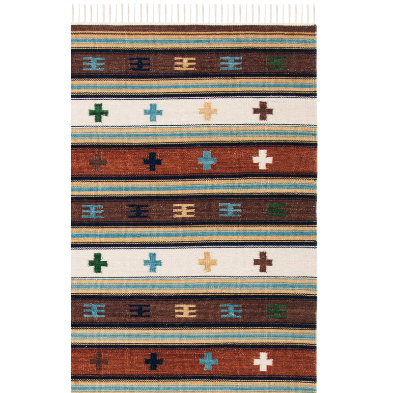 Provins Flat Weave Wool/Cotton Southwestern Rug in Ivory/Rust, Rectangle 4' x 6'