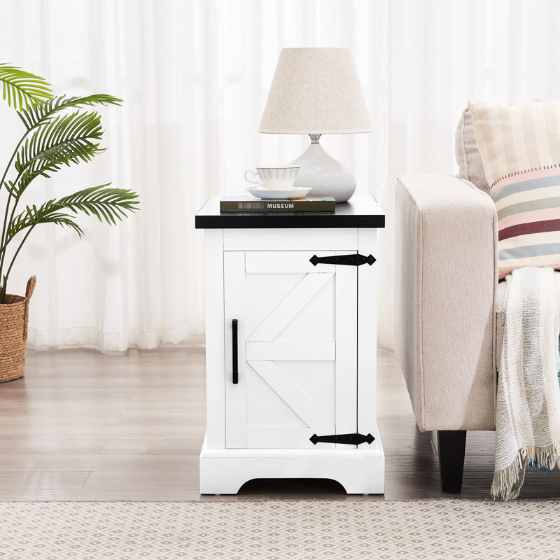 Table de bout blanche, tablette réglable, rustique pour chambre à coucher et table de bout de style salon avec rangement,