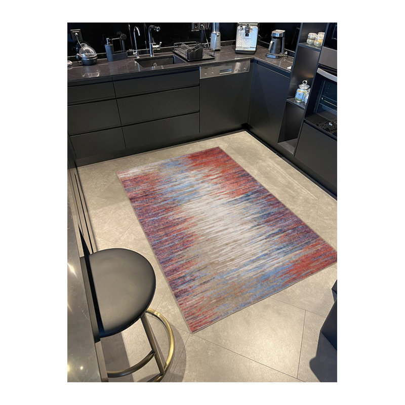 Tapis décoratif tissé multicolore à rayures multicolores, Sous-tapis carré 3 pi 3 po inclus