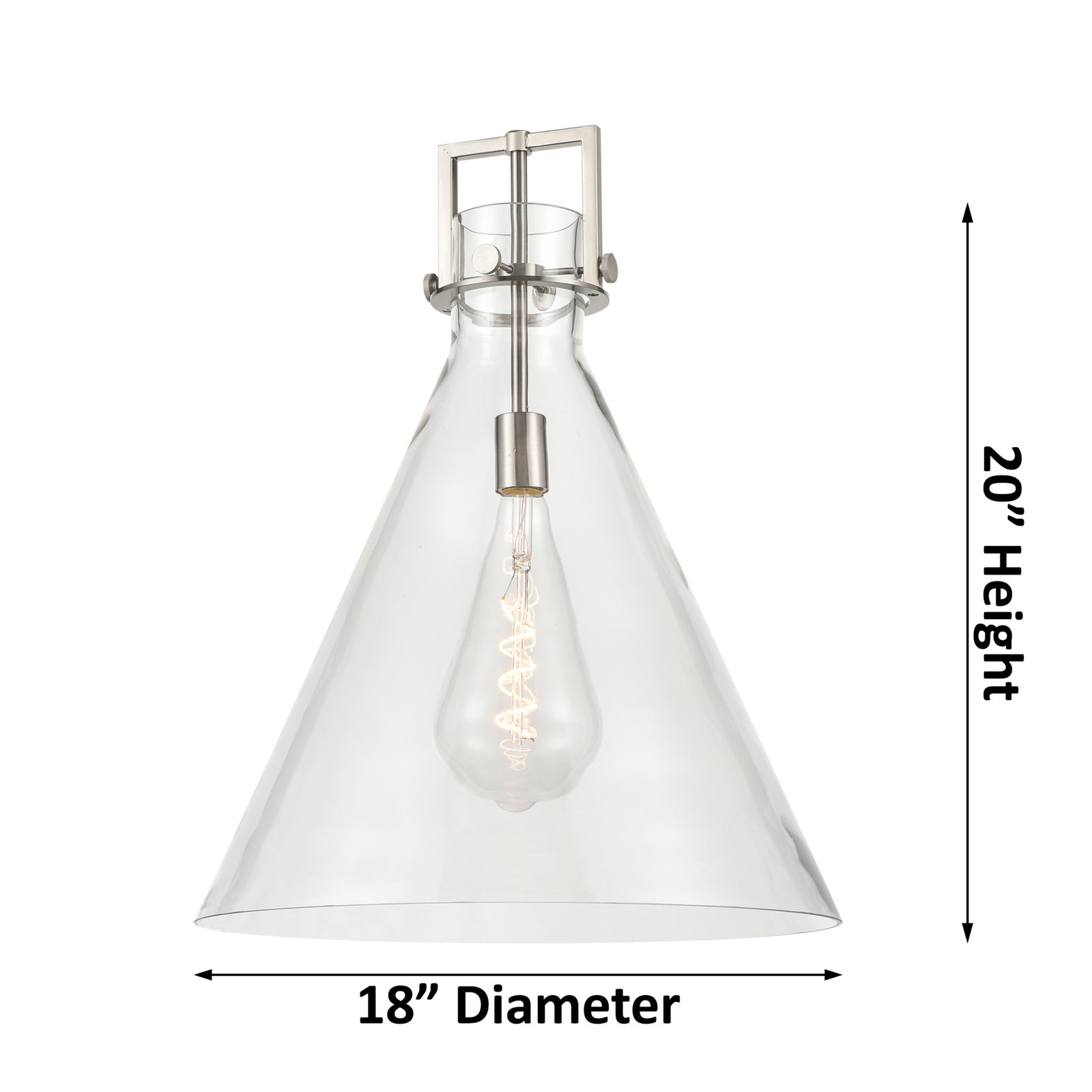 Coterie Single Light Glass Dimmable Pendant, 22.75" H x 18" W x 18" D, Clear, Satin Nickel