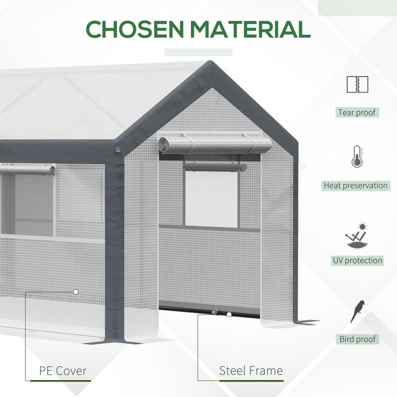 Outsunny 12' x 7' x 7' White and Dark Grey Walk-In Greenhouse