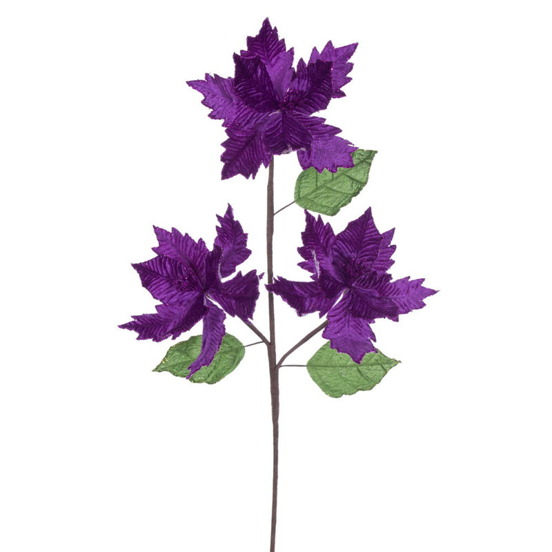 6" x 26" Baby Velvet Trio Razor Poinsettia Stem. It includes three pieces per bag., Purple
