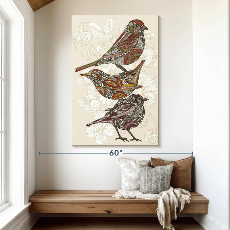 Trois petits oiseaux en ronce, H 51 po x l 34 po