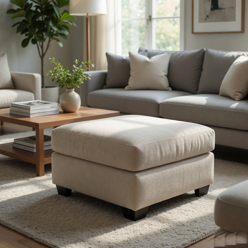 Repose-pieds surdimensionné Avie, coussin en polyester blanc, 38 pouces, Ivoire ivoire