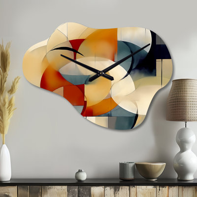 Exploration de motifs abstraits I - horloge murale géométrique asymétrique en métal, impression d'horloge murale moderne en nuage