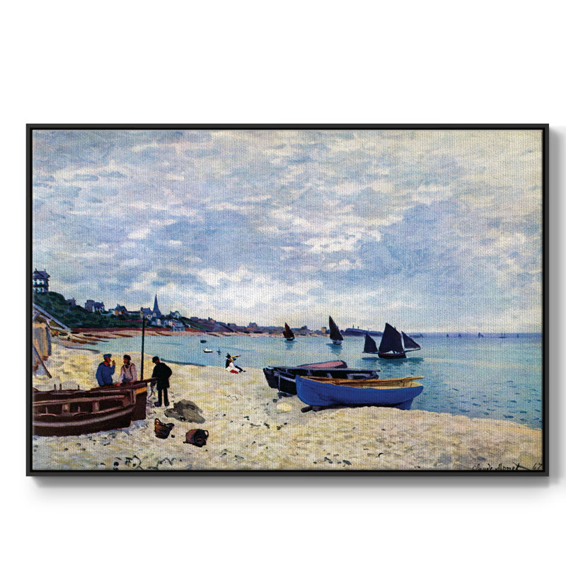 «The Beach At Sainte Adresse # 2» par Claude Monet, reproduction sur toile, H 27 po x l 41 po x P 2 po, Toile encadrée noire