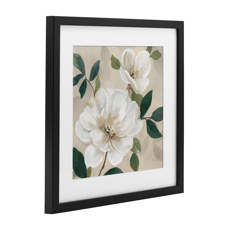 «Serene White Magnolia Study», reproduction d'art sous verre encadrée par Nan, H 13 po x l 13 po