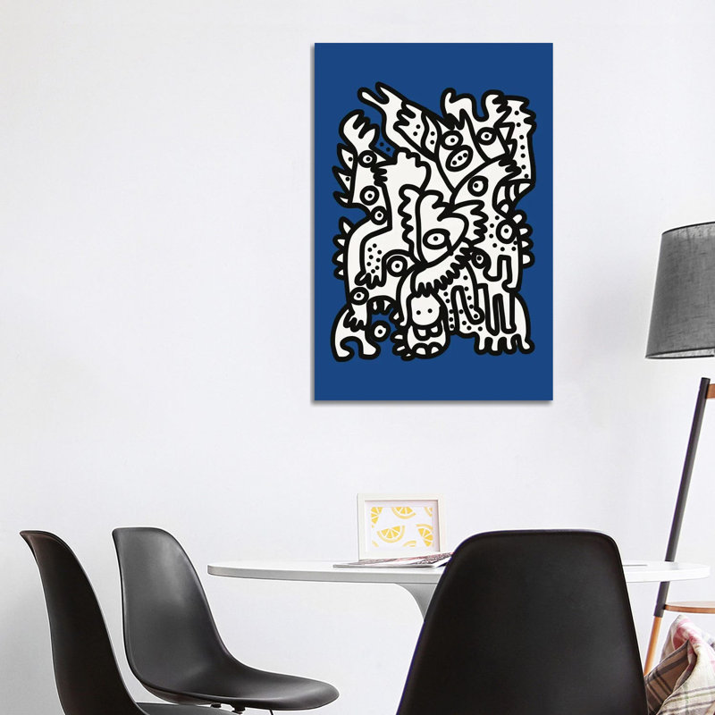 Blue Navy Graffiti Creatures Are Happy by Emmanuel Signorino - Wrapped Canvas Print, 101.6 cm H x 66.04 cm W x 1.91 cm D