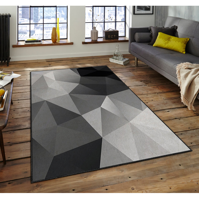 Tapis gris rectangulaire en polyester tissé à la machine à motif abstrait Dawlish, Rectangle 3 pi 11 po x 5 pi 11 po