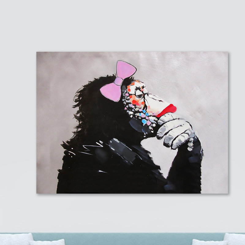 Female Monkey Thinker Gorilla Chimp - No Frame Print on Canvas, 84cm H x 120cm W x 3.8cm D