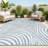 Amorra High-Low Abstract Groovy Striped Dark Blue/Cream Indoor/Outdoor Rug-1423269356