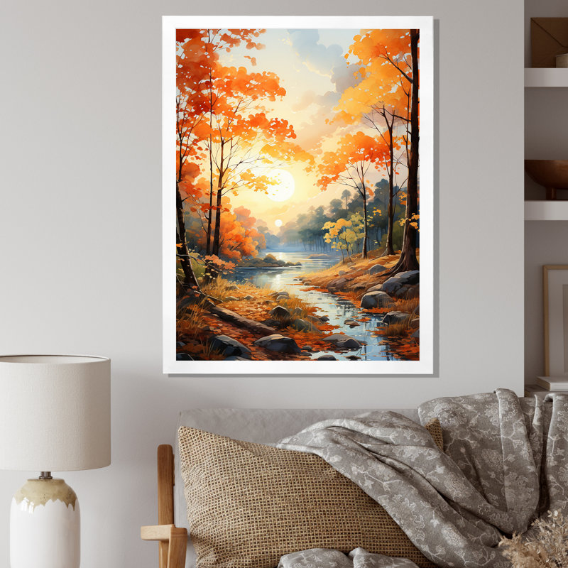 «Maple Trees Golden Canopy I», art mural sur toile florale, H 44 po x l 34 po x P 1,5 po, Cadre photo blanc