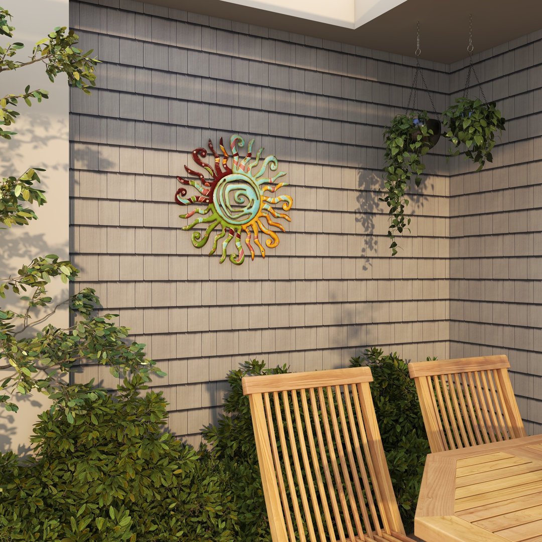 Metal Indoor Outdoor Sun Multi Colored Wall Decor with Abstract Patterns Bungalow Rose