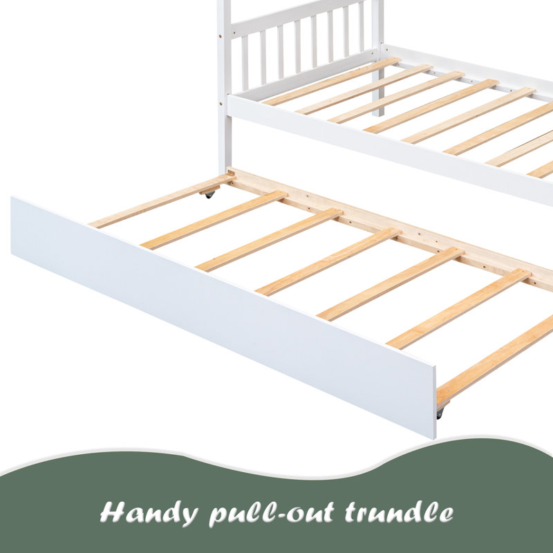 Lit en bois avec lit gigogne simple, Lit simple, Blanc
