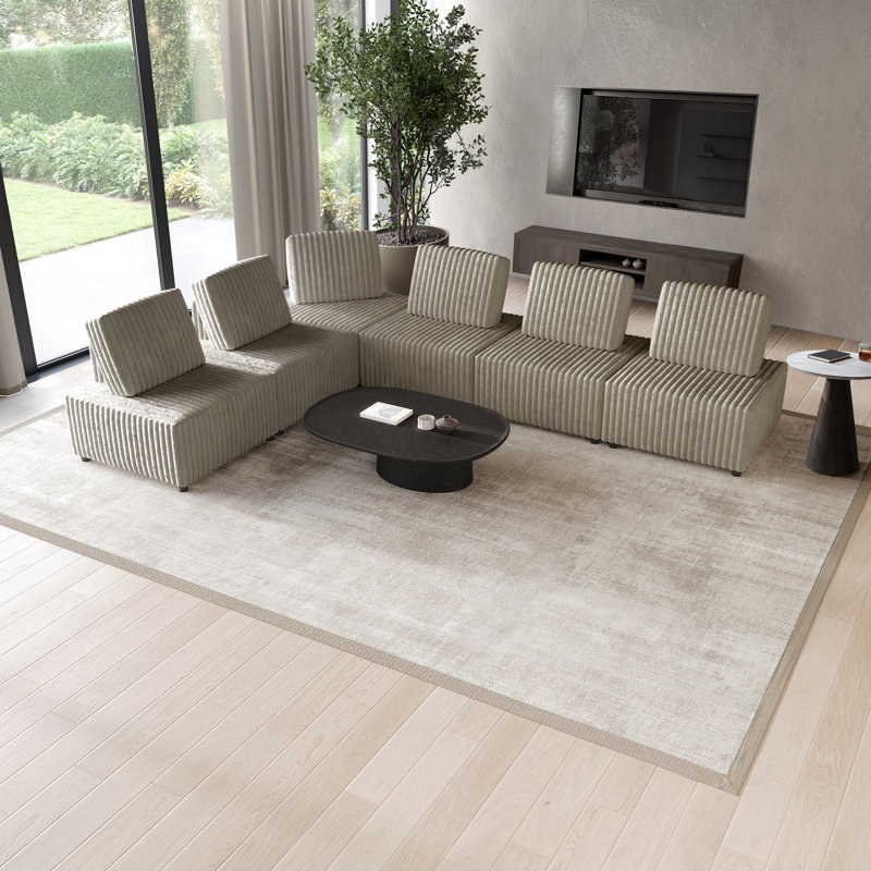 Ensemble de chaise modulaire et d'angle 6 pièces en velours beige, Velours beige