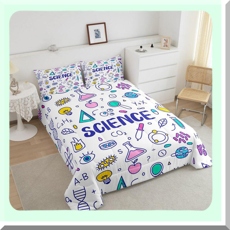 Equation Elegance Queen Comforter Set - Math & Science Themed Bedding for School Dorm Room Decor. Featuring Geometry & Mathematics Formulas.