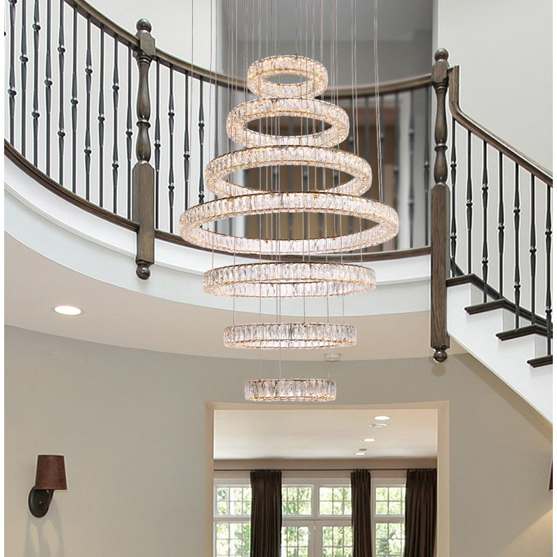 Steveson 7 - Light Dimmable LED Tiered Chandelier, Gold, 38" H x 34" W x 34" D