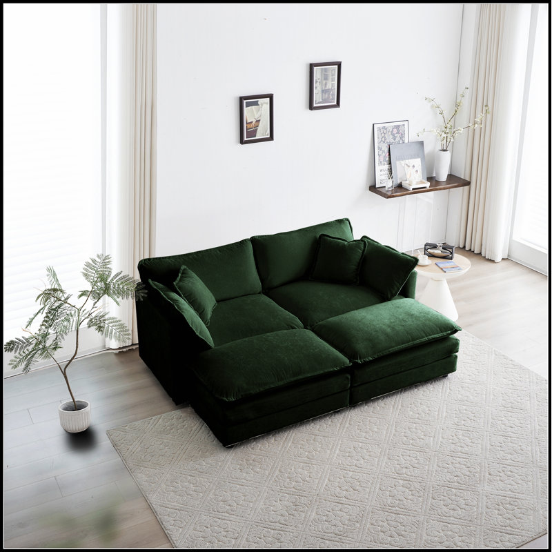 Canapé modulaire rembourré 4 pièces avec causeuse 2 places et 2 repose-pieds pour un confort et un style polyvalents, Vert