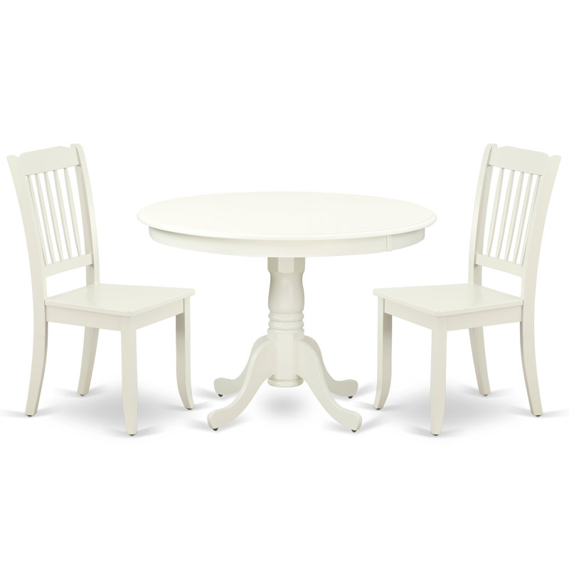 3 Piece Dinette Set for Small Spaces Contains a Round Dining Table with Pedestal and 2 Dining Room Chairs, Linen White