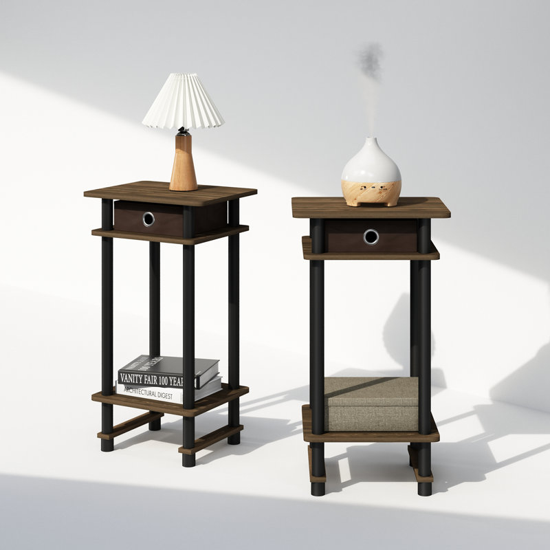 Table de chevet Jeronica, Pin ambré / noir, Ensemble de 2
