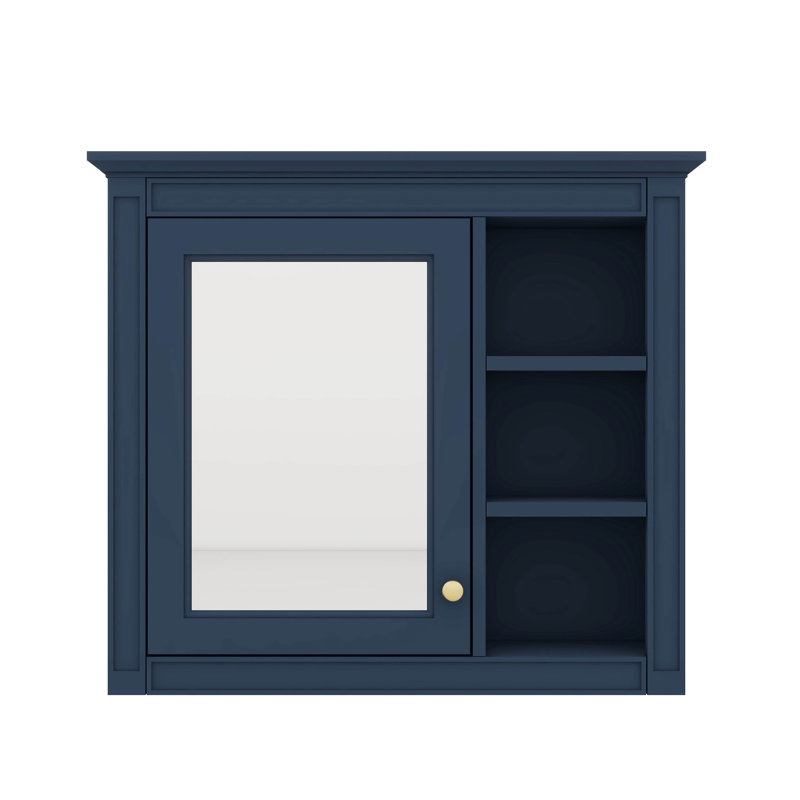 Armoire à pharmacie murale moderne 30 po x 28 po avec miroir et 3 tablettes ouvertes, Bleu