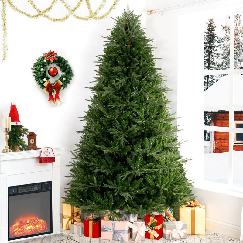 Arbre de Noël artificiel réaliste réaliste avec 600 lumières blanches chaudes, 2755 pointes, pédale et support en métal