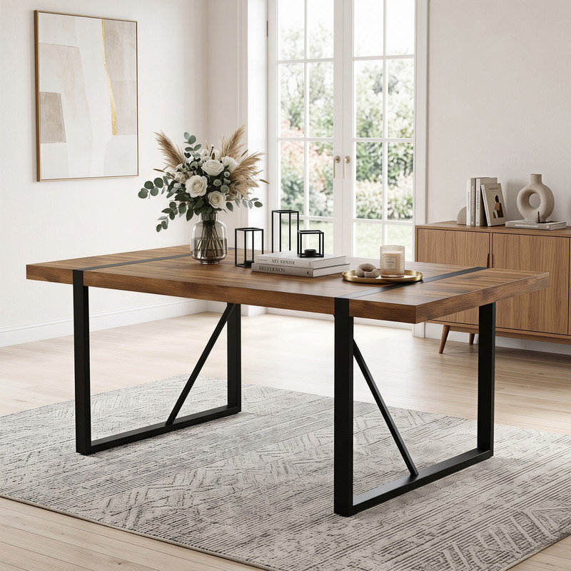 71 Inch Rectangular Dining Table for 6 with MDF Top and Metal Frame