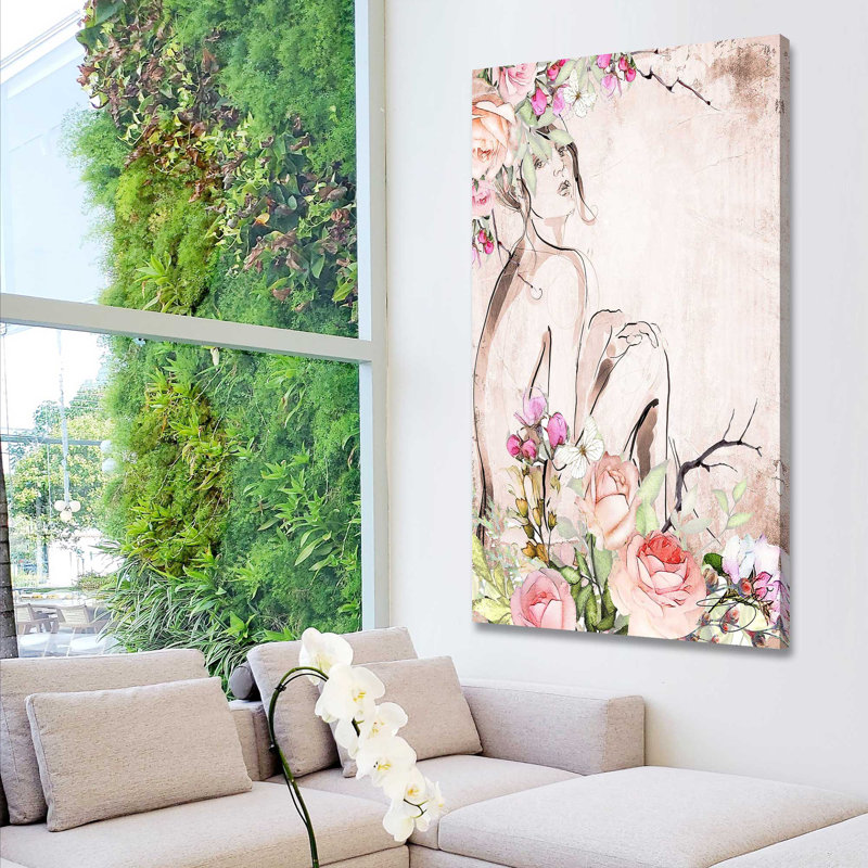 «Nude, Floral Garden (Vertical)» par Jodi - impression, Toile tendue, H 60 po x l 36 po x P 1,5 po