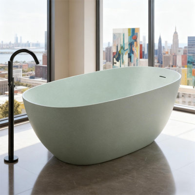 CASAINC 69" Freestanding Bathtub Resin Stone Soaking Bathtub Solid Surface Modern Tubs with Overflow and Pop-up Drain