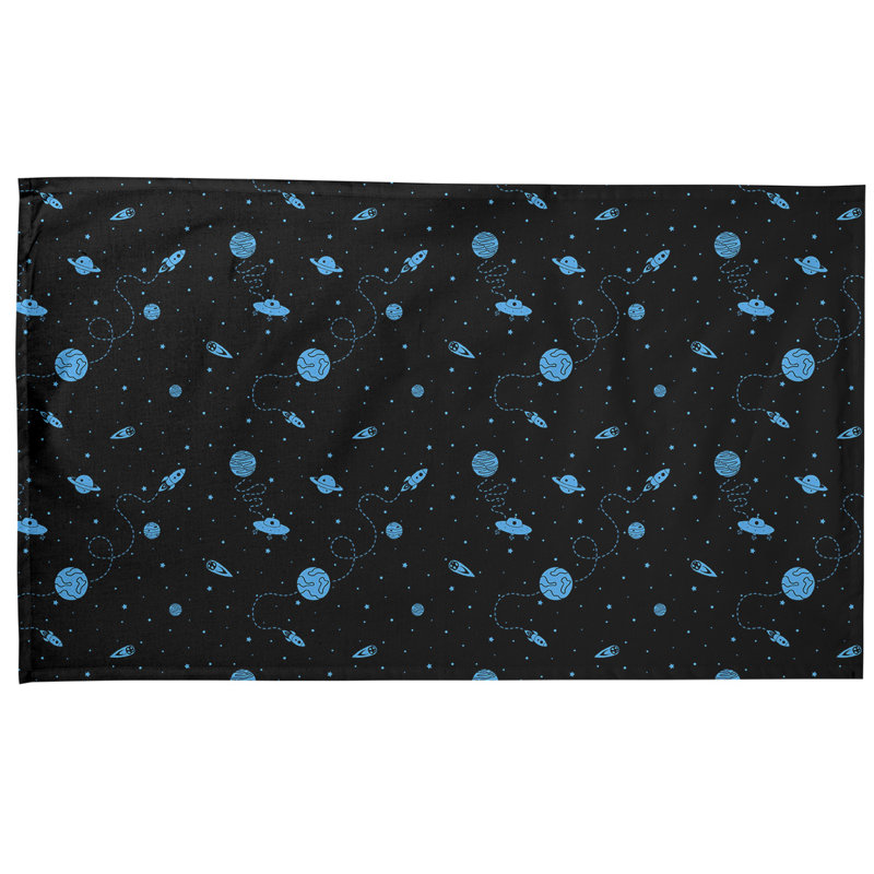 Serviette de thé à motif extérieur space, Polyester sergé, Noir / Bleu