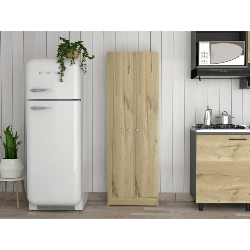 Grande armoire de rangement rectangulaire à 2 portes Buxton en chêne clair et wengé noir, Beige