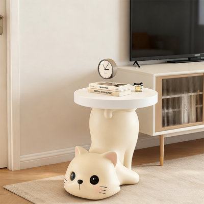 Modern Cat Side Table Floor Resin Figurine With White Tray End Table Nightstand For Living Room, Bedroom, Playroom, Kid's Room