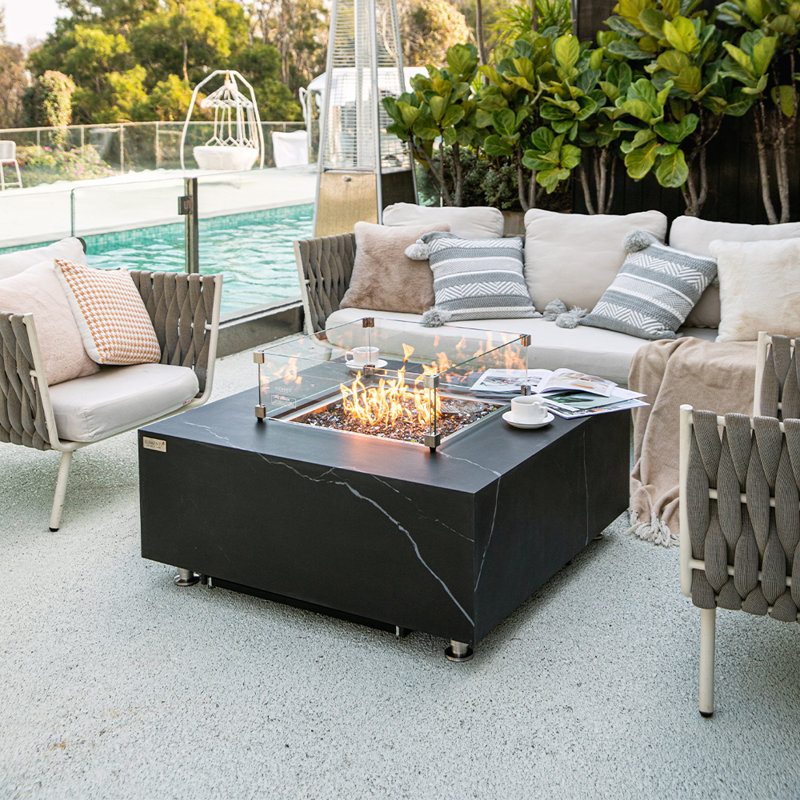 Black Marble Porcelain Square Gas Fire Pit Table