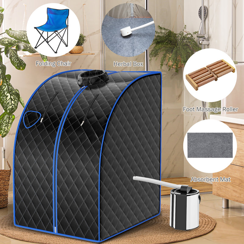 Black Portable Personal Steam Sauna with Folding Chair and Remote Control