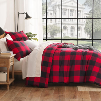 Andency Red and Black Plaid Comforter Set Twin(66x90Inch), 2 Pieces Buffalo Plaid Checkered Gingham Bedding Comforter Sets, Soft Burgundy Lightweight Geometric Down Alternative Bed Set