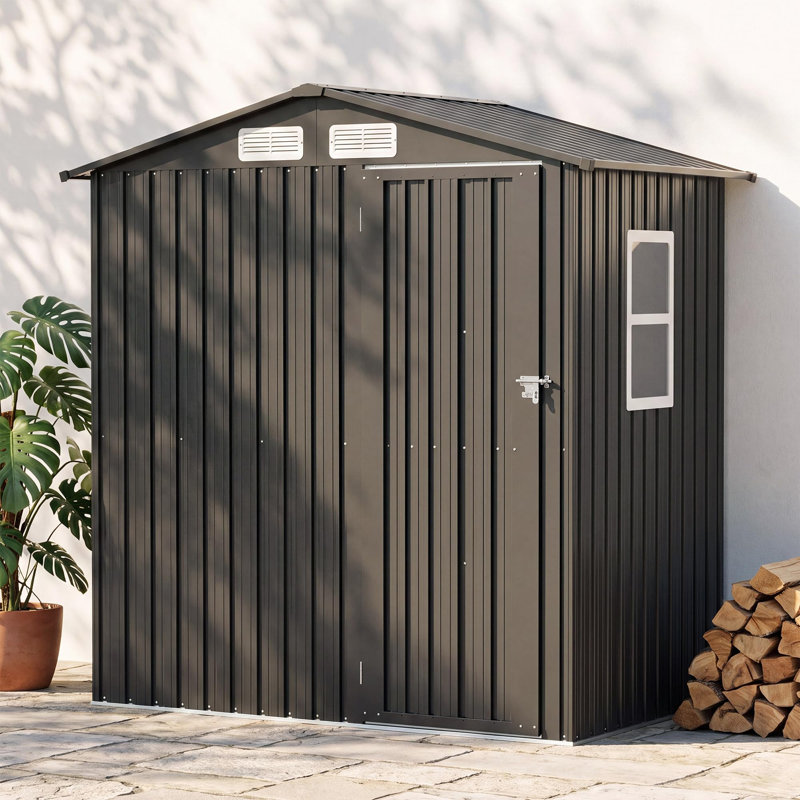 Remise de rangement extérieure en métal galvanisé 6 pi x 4 pi avec porte verrouillable, Noir