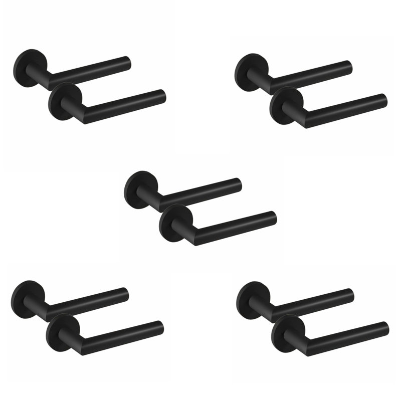 5 Pairs Mitred Design Door Handles on Round Rose in Matt Black Finish with 2.5" Tubular Latch - 52mm Diameter, Latch
