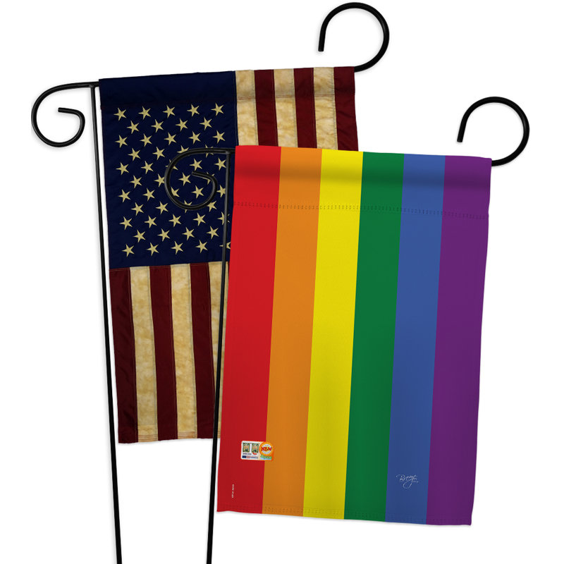 Ensemble de 2 drapeaux de jardin 2 côtés en polyester décoratif à impressions arc-en-ciel