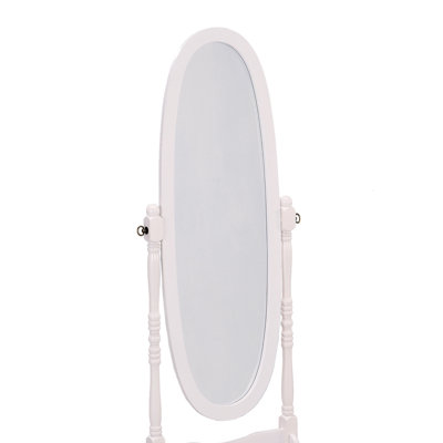 Oval Shaped White Wooden Floor Mirror, 59.25" Tall - Adds A Fresh And Modern Touch To Your Home Enhances Beauty Functionality Of Any Space
