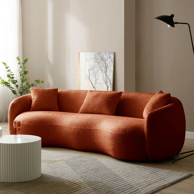 Yazgur 93.6" Curved Modern Upholstered Sofa, Orange Polyester Blend