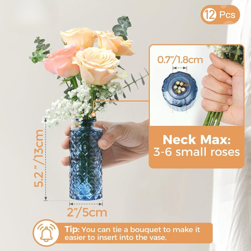 Ensemble de 12 petits vases en verre à motif de losanges pour centres de table, décoration de mariage et décoration intérieure