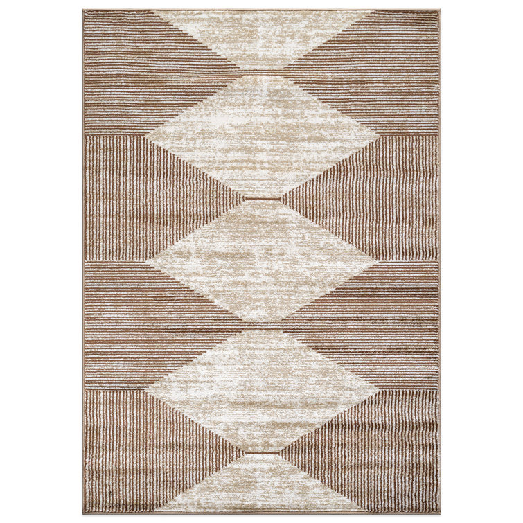 Beige Brown Geometric Stripe Area Rug